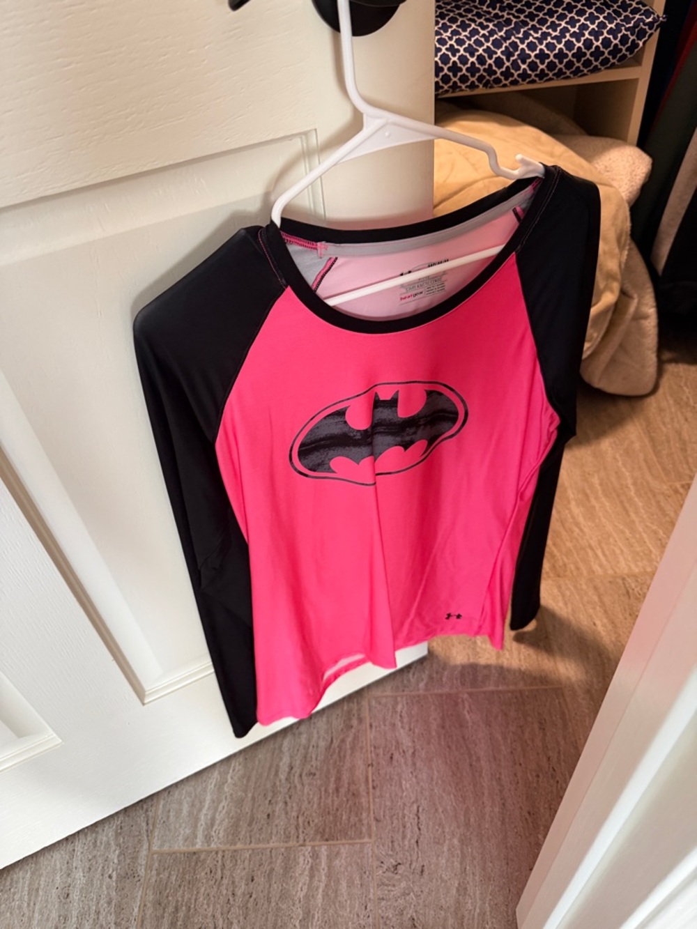 Under Armour Pink and Black Batman Long Sleeve Tee